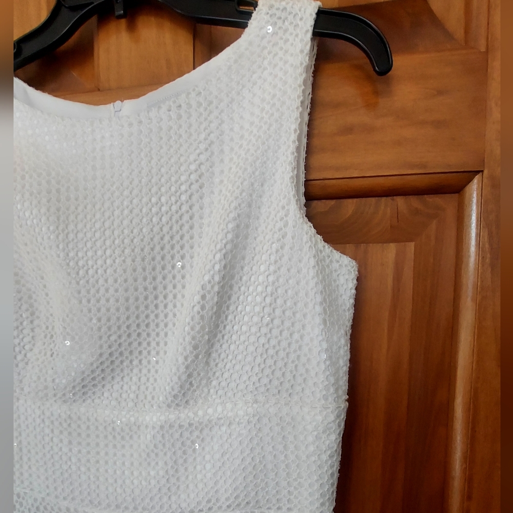 J. Taylor White Sleeveless A-Line Dress with Irredecent Sequins Size 6 Like New▪ - Picture 4 of 10